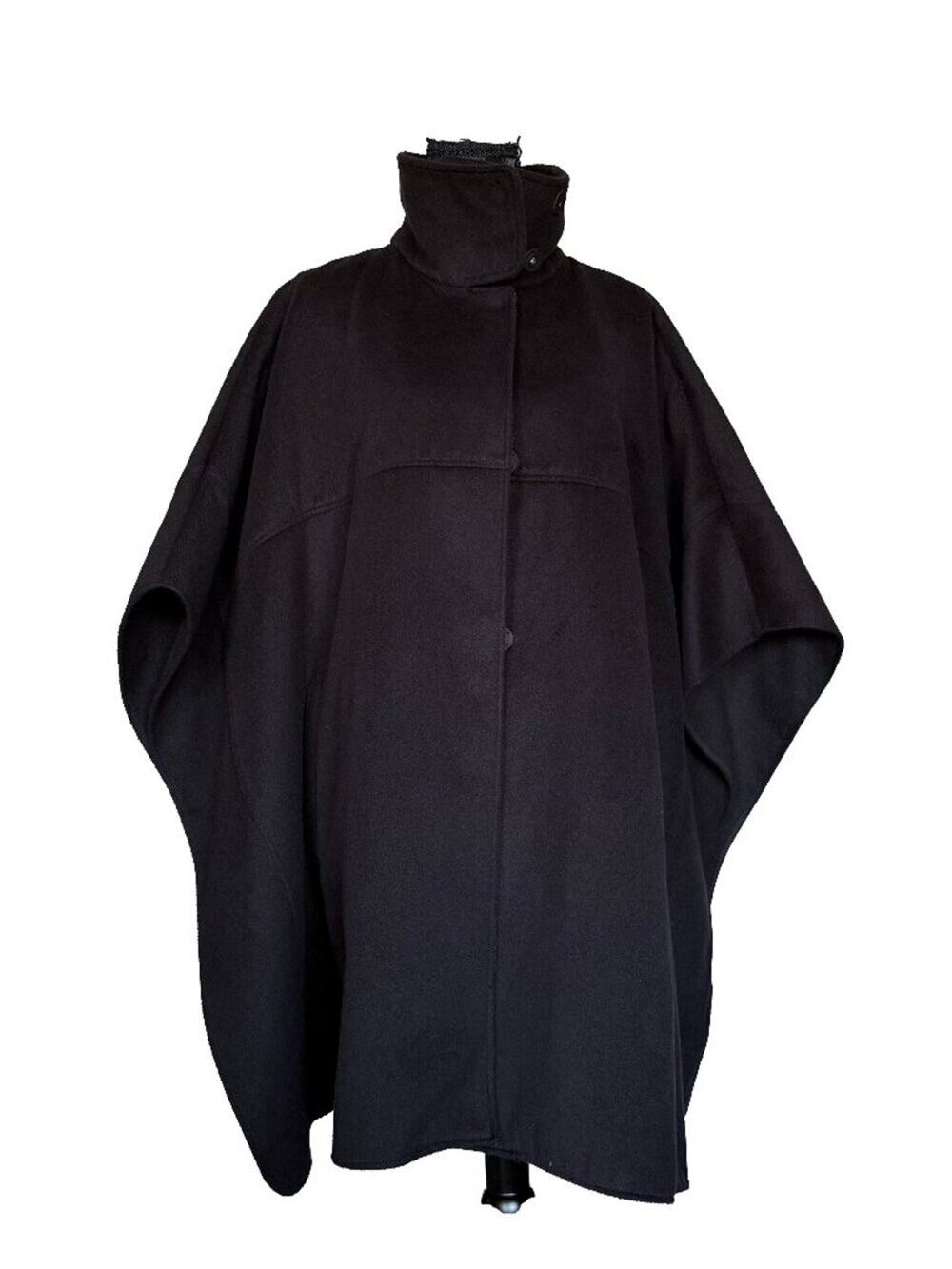 H&M Ultra-Cozy Chic Black Cape Poncho Coat with High Button Collar & Pockets